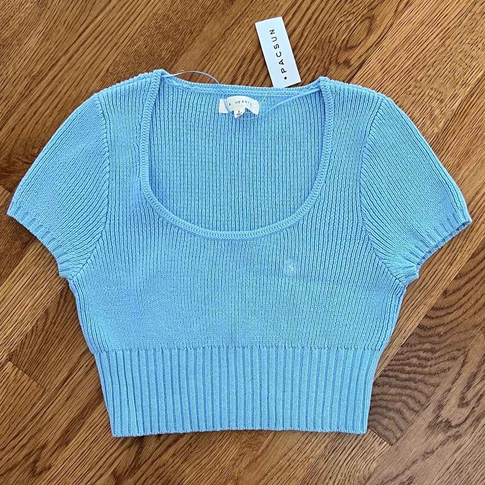 PACSUN L.A. Hearts Mia Cropped Sweater -  Light Blue Size Small NWT